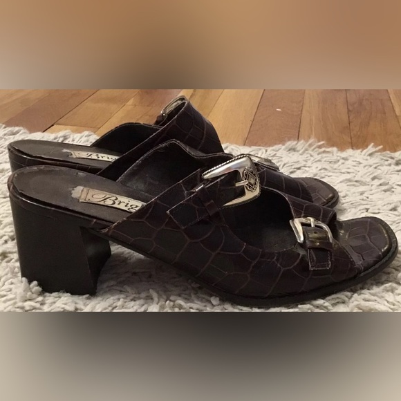 BRIGHTON Talene brown leather alligator print open toe sandals heels shoes 7.5 N - Picture 4 of 7